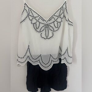 Embellished White and Black Women's romper